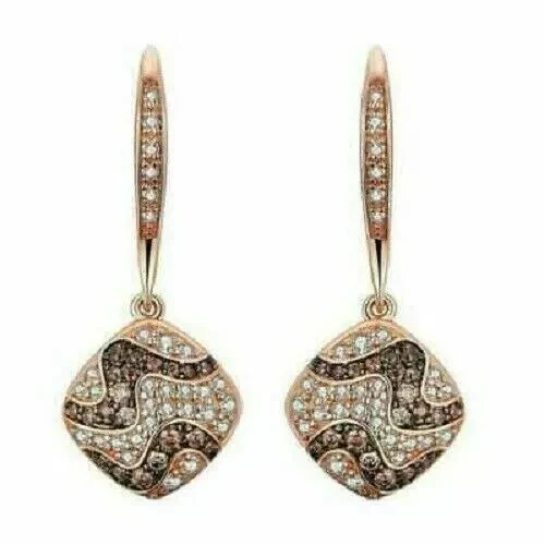 Покрытые розовым золотом серьги-подвески из дымчатого кварца круглой огранки 2 карата 14 карат - Изображение 1 из 4