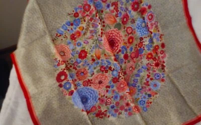 ECHO Pink Blue Flowers Zinnia Floral 100% Silk Square Scarf 28 in - Image 1 of 3