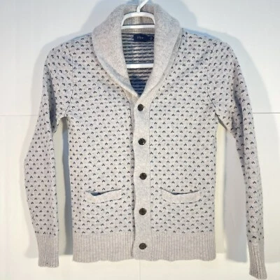 Cardigã suéter feminino J Crew pequeno ponto nórdico lã cordeiro cinza - Imagem 1 de 4