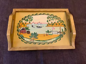 Vintag Tarbox 1986 Handcrafted solid Wood Handpainted serving tray board 17"x12" - Picture 1 of 7