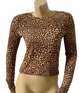 WINDSOR Womens Size Large Animal Print Long Sleeve Crew Neck Crop Top Shirt - Picture 1 of 7