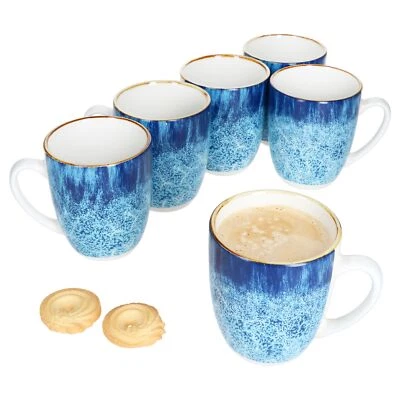 Marina 6er Set Kaffeebecher 320ml blaue Porzellan-Tasse 6 Pers Tee Kakao maritim - Bild 1 von 4