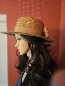 Vintage Betmar 100% Straw Boater Hat Wide Brim Large Bow Made In Italy RN39360 - Picture 1 of 22