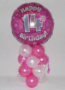 14° COMPLEANNO-ETÀ 14 ANNI-RAGAZZA-ROSA-ESPOSITORE PALLONCINI FOIL-CENTROTAVOLA-BANNER - Foto 1 di 5