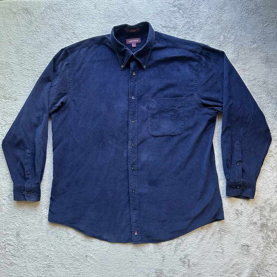 Camisa De Colección Nordstrom Para Hombre XL Pana Abotonada Azul Marino Años 90 Dadcore Hong-Kong Foto 1 de 4