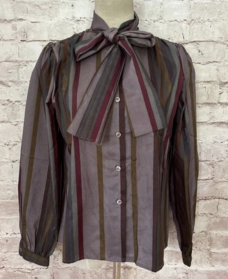 Blusa De Colección Nuevas Expresiones Bobbie Brooks 9/10 Secretaria Manga Abullonada Rayas Foto 1 de 4