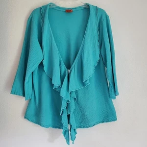 Cárdigan para mujer Oh My Gauze grande verde azulado con volantes cascada arruga boho - Imagen 1 de 8