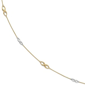 10k Two Tone Gold Polished Infinity Station Anklet, 9-10 Inch - Picture 1 of 5