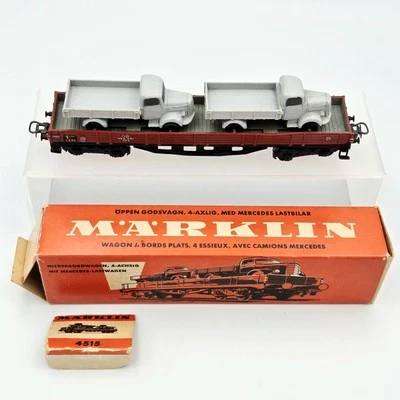 Marklin #4515 HO Low Sided 4 Axle Gondola Bogie Car w/ 2 Mercedes Truck 1957 Box - Image 1 of 4