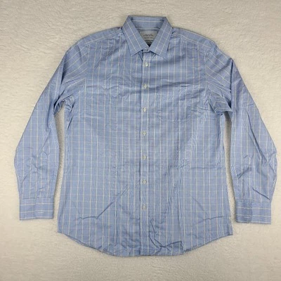 Charles Tyrwhitt Shirt Mens 17 - 37 Blue Yellow Plaid Non Iron Dress Button Up - Image 1 of 4