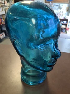 Vintage Cobalt Blue Glass Woman Flapper Wig Head Sculpture Display 11” Mannequin - Picture 1 of 6