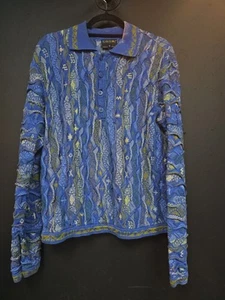 Suéter Coogi Vintage Años 90 Talla Mediana Abotonado Azul Multicolor Biggie Pequeño - Imagen 1 de 9