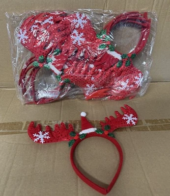 12xFato de festa de Natal chifres de rena árvore de Papai Noel lantejoulas arco Natal - Imagem 1 de 2