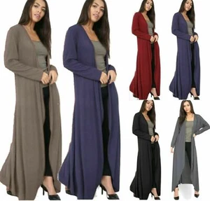 WOMEN'S LONG FULL LENGTH OPEN FRONT LONG BOYFRIEND MAXI CARDIGAN SIZE 8-26 - Picture 1 of 11