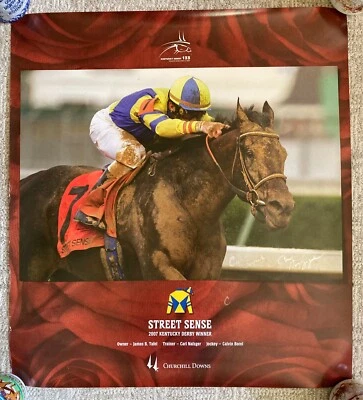 Póster Street Sense ganando el Derby de Kentucky 2007 doble autografiado Foto 1 de 4
