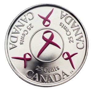 🇨🇦 Rare Canada quarter 25 cents coin, Breast Cancer Awareness, COLORED, 2006 - Picture 1 of 2