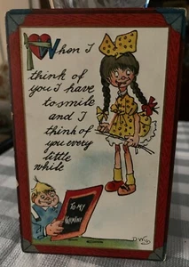 Vintage TO MY VALENTINE SILLY BOY and GIRL WHEN I THINK OF YOU D. WIG POSTCARD - Picture 1 of 5