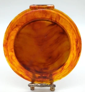 Lucite Tortoise Shell Flapjack Damen Powder Compact 40er-50er Vintage unsigniert - Bild 1 von 10