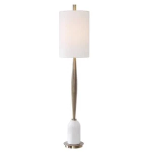 Uttermost Minette Transitional Steel Marble Fabric Buffet Lamp in White/Brass - Picture 1 of 10