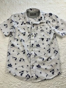 Eddie Bauer Kids sz 8 Button Up Short Sleeve Fishing Shirt Palm Trees Island - Picture 1 of 9