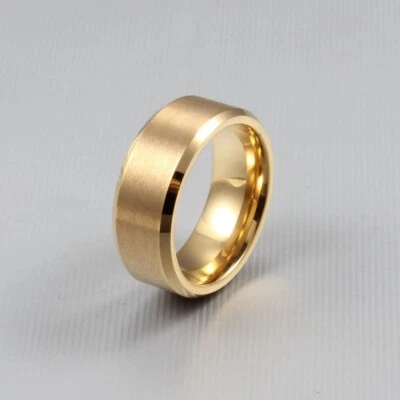 Anillo biselado de tungsteno de 8 mm para hombre anillo de boda cepillado oro ajuste cómodo 7-12 Foto 1 de 4