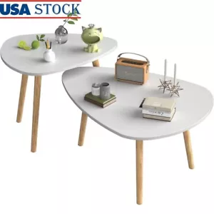 Modern Triangle Nesting Coffee Table Set 2 Stacking Side Table Living Room New - Picture 1 of 10