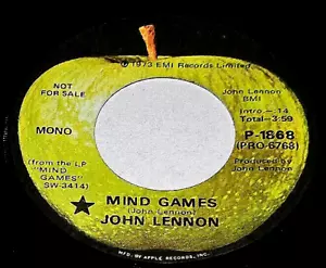 NM BEATLES JOHN LENNON 1973 P-1868 'MIND GAMES' PROMO 45 PRO-6768 'NOT FOR SALE' - Picture 1 of 13