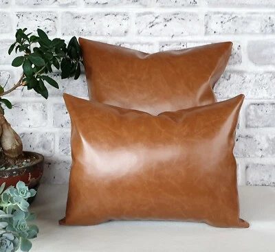 Funda de almohada de cuero sintético grueso color camel - 1 CANTIDAD Foto 1 de 4
