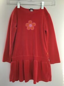 Gap Kids Girls  RED Soft Fabric Velvet Holiday Long Sleeve Dress Flower Sz 5