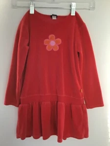 Gap Kids Girls RED Soft Fabric Velvet Holiday Long Sleeve Dress Flower Sz 5 - Picture 1 of 5