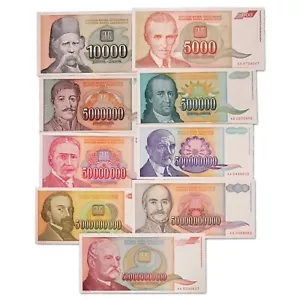 Yugoslavia Paquete 9 Billetes 5000 Derecha 500 Trillones Dinara Octubre 1993 Nuevo - Imagen 1 de 2