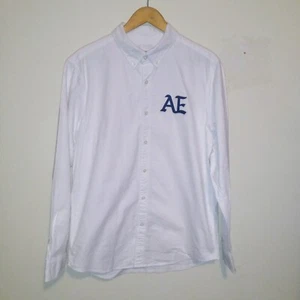 American Eagle Embroidered Logo Button Down Shirt-Large-Oxford-White-Navy - Picture 1 of 10