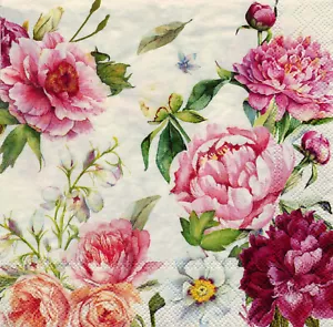 TWO Individual Paper BEVERAGE / COCKTAIL Decoupage Napkins BLUSH PEONY - Picture 1 of 4