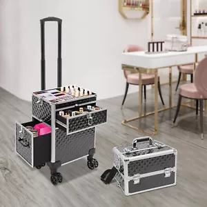Rolling Makeup Case Travel Cosmetic Storage Box,Moving Salon Beauty Trolley Case - Picture 1 of 24