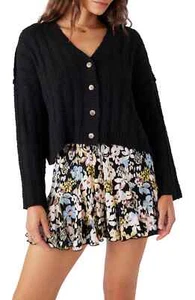O'NEILL Womens Button-Front Cardigan Long Sleeve Button Down,Black Size S - Picture 1 of 3