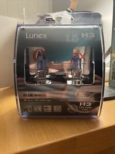 Lunex H3 Halogen Blue White +75% more light 3700K Headlight Car Bulbs Twin