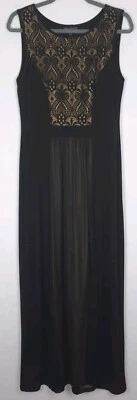 Connected Apparel Maxi Dress Womens 10 Black Sleeveless Crochet Lined Pullover - Image 1 of 4