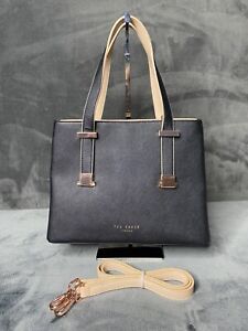 Ted Baker Black Saffiano Leather Top Handle Tote HandBag With Crossbody Strap
