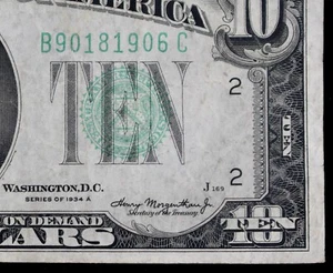 $10 1934A LFP 169 Billete de la Reserva Federal B90181906C Serie A, Nueva York, diez dólares - Imagen 1 de 3