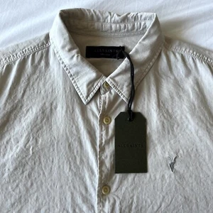 Mens All Saints Wayland Linen Blend Shirt Size Medium (M) in Beige Short Sleeve - Picture 1 of 10