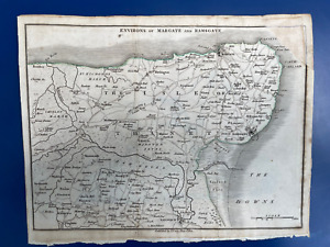 1812 MAP KENT ENVIRONS OF MARGATE & RAMSGATE + SANDWICH BY CARY PART HAND-COL