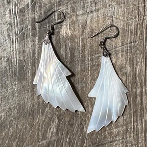 Sterling Silver 925 Angel Wing Shell Earrings Dangle Statement Loop Pierced - Picture 1 of 24