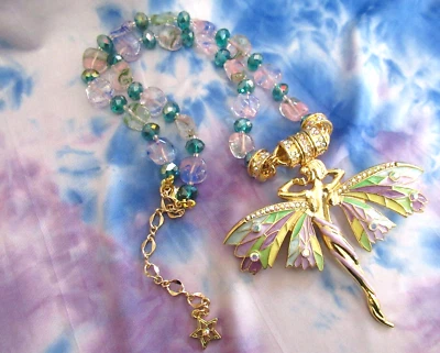 DESIGNER INSPIRED FANTASY FAIRY PENDANT NECKLACE BROOCH LUCITE BEADS AB CRYSTAL - Image 1 of 4