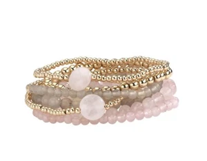 Park Lane ASHTON Set of Stretch Bracelets Pink Quartz, Amethyst, Goldtone Beads - Picture 1 of 2