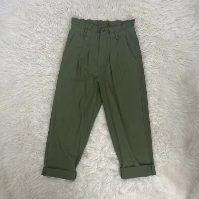 7 For All Mankind Womens Army Green Paperbag Waist Wide Leg Pants Trousers Med - Image 1 of 4