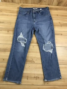 Levis 724 Jeans Womens Sz 31 High Rise Straight Distressed Denim Raw Hem (31x24) - Picture 1 of 12