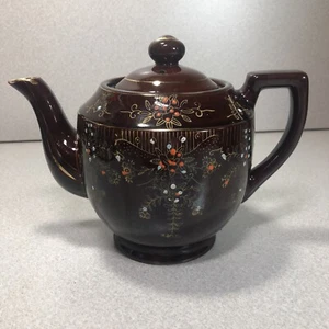 Tetera marrón Betty Redware pintada a mano Moriage Japón - Imagen 1 de 11