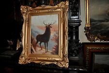 Lovely Antique   Elk oil  Painting  Dated 1927