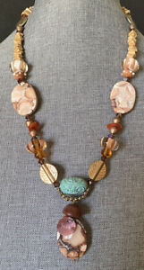 Artisan Rhyolite Glass Stone Necklace Toggle Clasp Handmade Studio Boho 26”