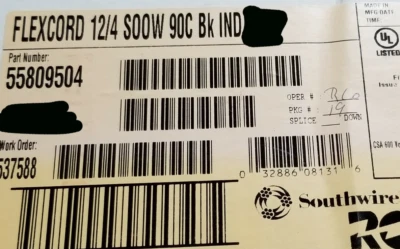 Southwire 12/4C Royal SOOW 600V 90C CPE Portable Power Cable Cord Black /25ft - Image 1 of 4